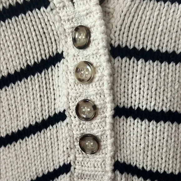 Sezane Cream and Black Striped V-Neck Sweater - Picture 4 of 8